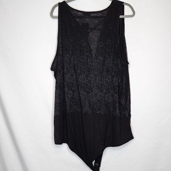 5X 28W Torrid Black Lace Strappy Bodysuit Snap Faux Wrap V Neck Sheer Party Mesh - Picture 11 of 11